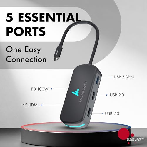 Image of Type C 5 in 1 Wozoyo Docking Station with USB 5Gbps (3.2 Gen 1), 2XUSB 2.0, 4K@60Hz HDMI, and PD 100W - Compact USB-C Hub, Portable Design, Universal Compatibility with macOS, Windows, Android, & iOS