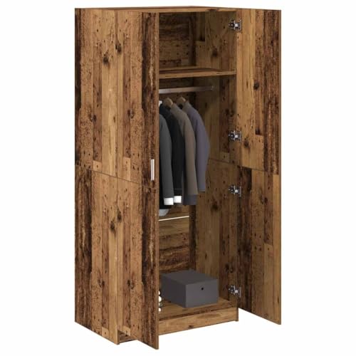 IBUQDDV Armoire aspect bois vieilli 80 x 52 x 180 cm en matériau dérivé du bois avec 2 portes et tringle à vêtements pour espace de rangement