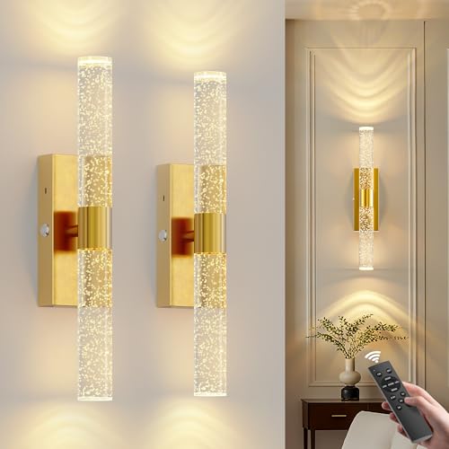 Image of 20000mAh Battery Operated Wall Sconces: 17 Inch Rechargeable Wall Lights Set of 2 with Arylic Shade - 3000K-6000K Dimmable Wireless LED Wall Lamp with Remote for Bedroom Bathroom Hallway Living Room