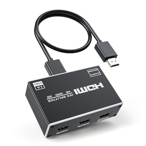 BolAAzuL HDMI Splitter 1 in 3 Out with HDMI Cable and Power Adapter, 4K 30Hz HDMI Output Splitter 1X3 Duplicate/Mirror Screen for 3 Monitors, Support 1080P@60Hz, 3D, HDR for PS5 HDTV Projector
