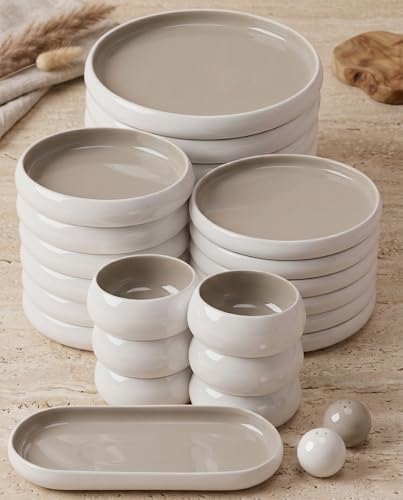 BAVARY Service Vaisselle Chubby 27 Pcs – Set De Table & Assiette Porcelaine – Service De Table 6 Personnes De Plates & Assiette Creuse, Bols – Vaisselle Et Arts De...