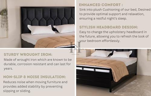 Image of Furniture Hydraulic Storage Bed Queen Size | Heavy Duty Metal Double Bed Cot with Box Storage | Iron Platform Bed Frame | Without Mattress | Black Matte (Queen Size 6X5)