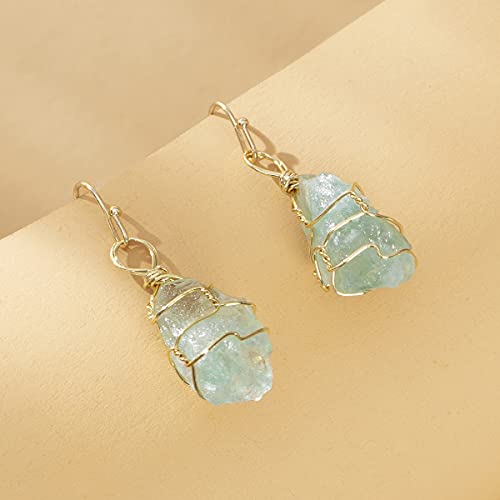 Green Fluorite Delicate Stone Charm Gold Plated Drop Earrings, Wire Wrapped Crystal Gemstone Dangle Earrings4