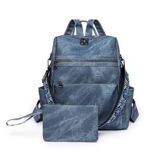YALIZHNA Backpack Handbags for Women PU Leather,Ladies Travel Backpack Fashion Waterproof Anti-Theft Shoulder Bag (Blue)