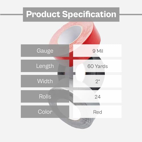 Image of PackagingSuppliesByMail Intertape Red Duct Tape, 2 Inch x 60 Yards, 24 Pack, for Repairing Patching and Sealing [Extreme Duty]
