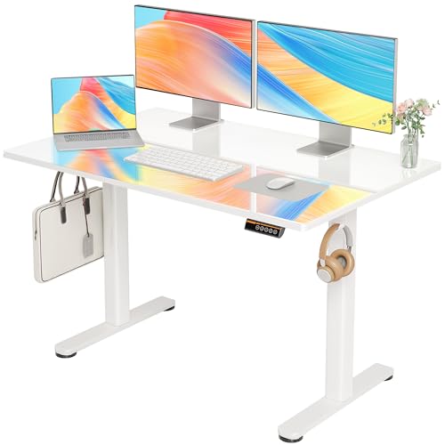 Claiks Höhenverstellbarer Schreibtisch mit Glasplatte 120 * 60cm Elektrisch verstellbar Homeoffice Büromöbel PC Computer Tisch Moderner Esstisch Stabilität & Design