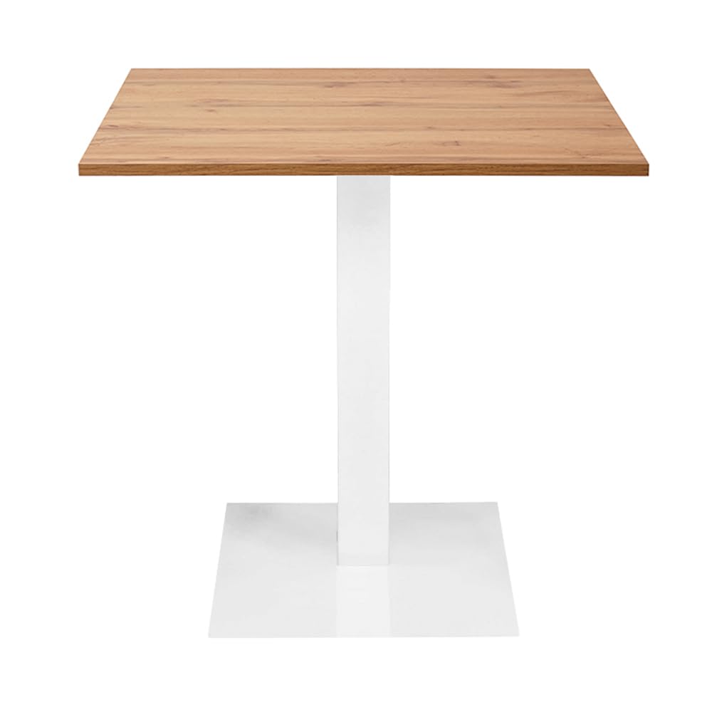Liberoshopping Tavolo da bar quadrato con base centrale in metallo e piano laminato resistente – ideale per locali, ristoranti, pub, uso interno o esterni coperti (Gamba Bianca, Rovere, 80x80)
