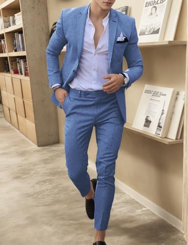 Mens 2 Piece Suit Linen Summer Top Blazer Pants Sets Beach Wedding Wear Vacation Prom Suits for Men HRX342