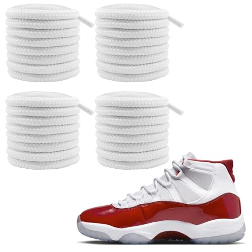 NDTEZUGT 2 Pairs 5mm Basketball Shoe Laces for Jordan 11 Sneakers, Thick Round Heavy Duty Shoelaces Strings Replacement (White,54