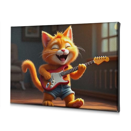Toile baptême chat heureux jouant de la guitare électrique