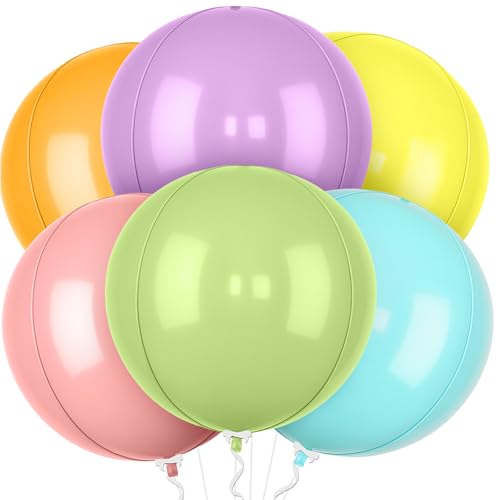 Image of KatchOn, Pastel Color Balloons - 22 Inch, Pack of 6 | Multicolor Giant 4D Round Balloons for Birthday, Baby Shower, Gender Reveal, Wedding | Rainbow Party Decorations | Pastel Party Decorations