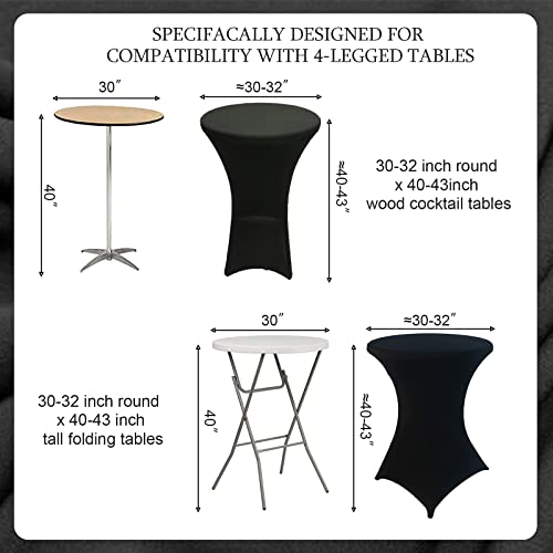 Dololoo 2 Pack Spandex Black Cocktail Table Covers, Fitted Round Highboy Table Covers, Stretch Square Corners Tablecloths For Party,Bar,Wedding,Birthday,Banquet,30"-32" Diameter X 40"-43" Height #TOP2