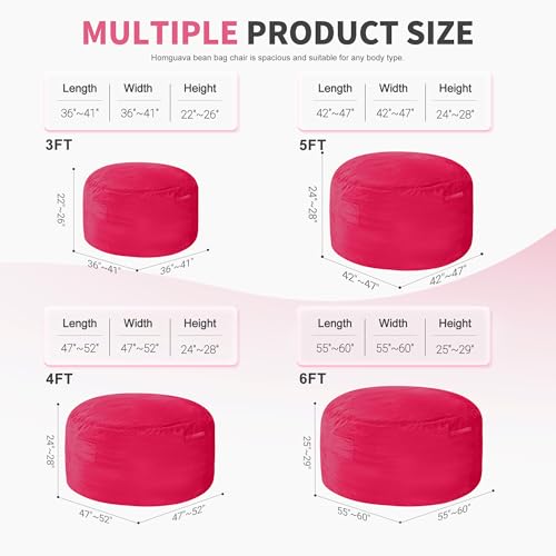 Homguava 6 FT Bean Bag Chair: 6' Bean Bags with Memory Foam Filled, Large Beanbag Chairs Soft Sofa with Dutch Velvet Cover-Pink