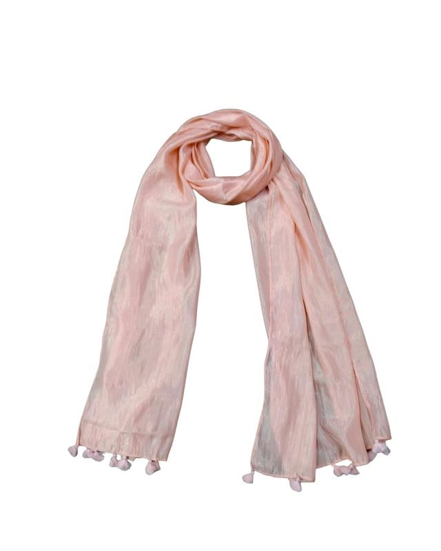 Women?s Light Pink Satin Lurex Stole | Soft Shimmer Scarf with Tassels | Elegant Festive & Party Lurex Stole-image-4
