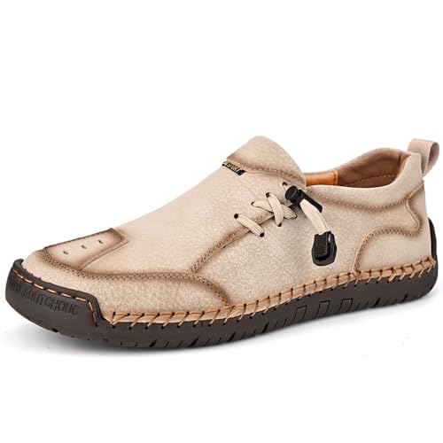 Men's Loafers Leather Handmade Stitching Casual Breathable Walking Slip-on Comfortable Outdoor Office Shoes