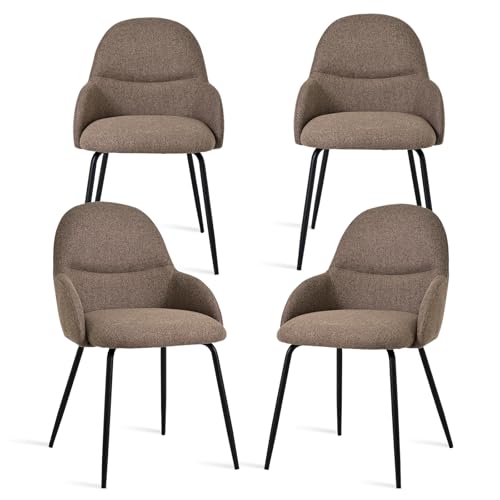 Goeurvant Salle à Manger Lot De 4 Chaises Modernes, Tissu en Lin Marron, Accoudoirs Ergonomiques Et Assise CapitonnéE Confortable, Structure MéTallique...