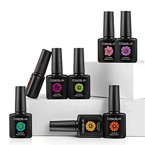 COSCELIA Gel Nail Polish Kit with UV Light Starter Kit - 6 Colors Glitter Gel 24W Nail Lamp Nail Polish Remover Wrap Manicure Tools