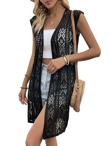 Milumia Women's Sleeveless Long Crochet Vest Open Front Cardigan Lightweight Knit Cover Up Sweater3