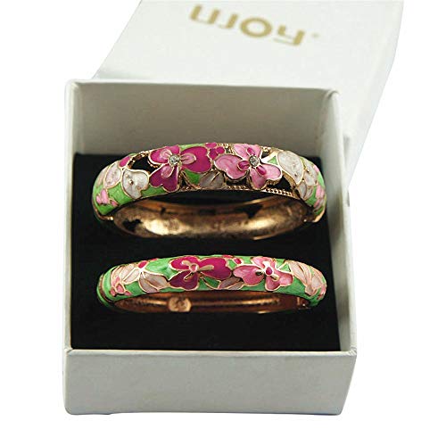 UJOY Bracelet Cloisonne Jewelry Colorful Fashion Opening Hinged Bangles Crafted Leaf Enamel Gifts for Women 88A22 grass green - Image 3
