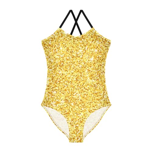 Vozoza Gold Glitter Little Girls One Piece Swimsuits Bathing Suit Beach Wear Kids Swimsuit Size 5-6t