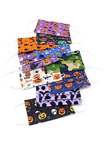 Sipa 50 Pcs Kids Disposable Face Masks,Trick-Or-Treat Skull Pumpkin Bat Print Fabric Protection With Elastic Earloops 3 Layer Protection For Kids Daily Use Breathable & Comfortable #TOP2