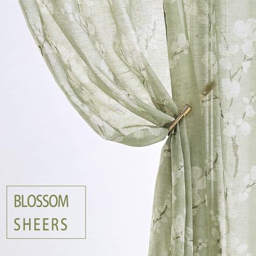 Image of BFAM Sheer Curtain with Floral Print, Premium Printed Sheer Drapes, Eyelet /Grommet Curtain for Living Room, Bedroom, Light Filtering Curtains, Green Floral 5 Feet,Pack of 1 Curtain