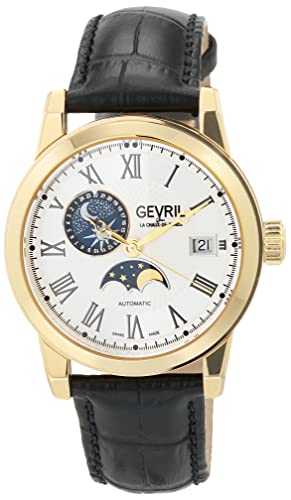 Gevril Men's Madison Swiss Automatic Date and Moon Phase Watch, Genuine Leather Strap