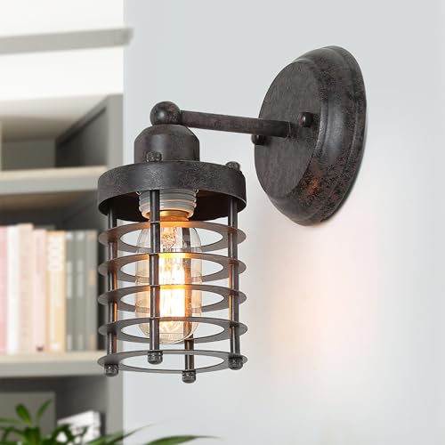 Image of LOG BARN Farmhouse Cage Wall Sconces, Industrial Wall Mounted Lights, Rustic Wall Lighting Fixture for Bedroom, Living Room