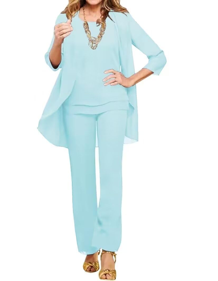 3 Pieces Mother of The Bride Pant Suits for Wedding Chiffon Formal Outfits Wedding Pantsuit for Women Evening Party