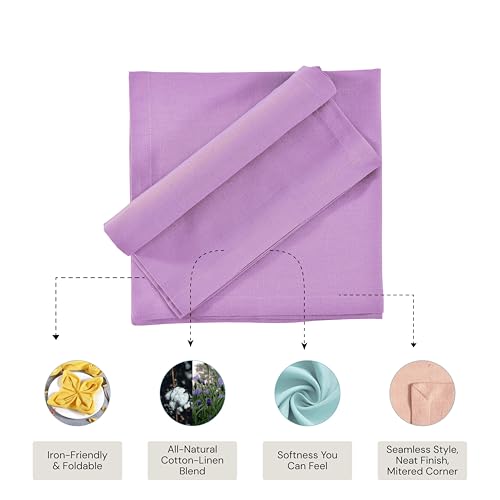 Image of FINGERCRAFT Table Napkins 18x18 Inches Set of 6 Cotton Linen Blend Fabric Dinner Cloth Napkins Washable and Reusable, Good Absorbency for Home, Parties, Hotels (Lilac)