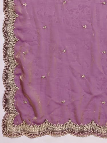 Image of Embellished Embroidered Pure Chiffon Heavy Work Saree