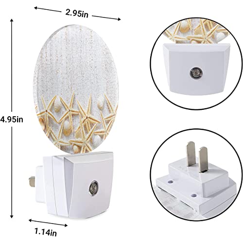 Image of EKOBLA Beach Shell Night Light, Coastal Rustic White Wood Night Lights Plug Into Wall for Farmhouse Decor, 0.5W Sleep Friendly