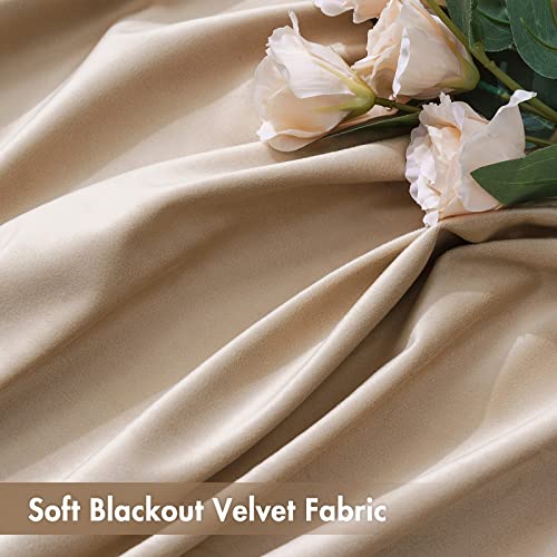 Image of MIULEE Camel Beige Blackout Velvet Curtains Drapes 84 Inch Long 52 inchx84 inch