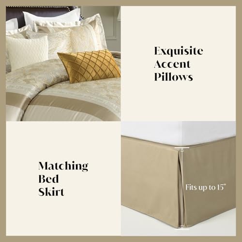 Image of CozyDH Luxury Comforter Set Queen Size, Champagne Beige, 7 Piece Bed in a Bag Jacquard Vintage Floral Damask, All Season Down Alternative Bedding with Bed Skirt, Shams, Decorative Pillows