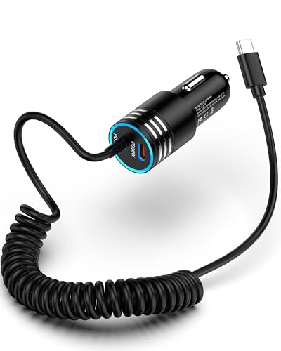 iPhone 16e 17 Car Charger USB C, 60W Dual PD Super Fast Charging Car Adapter with Coiled USB-C Cable for Apple 17/16 Pro Max/16 Pro/15 Plus/15 Pro, iPad mini/Air/Pro 11 inch, Type C cargador para Car