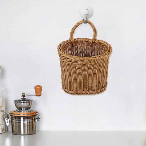 Image of Balacoo Wall Hanging Basket, Woven Imitation Rattan Storage Basket, Hanging Flower Basket for Kitchen Wall Decor, 10.03 X 6.29 X 6.29 Inch, Brown
