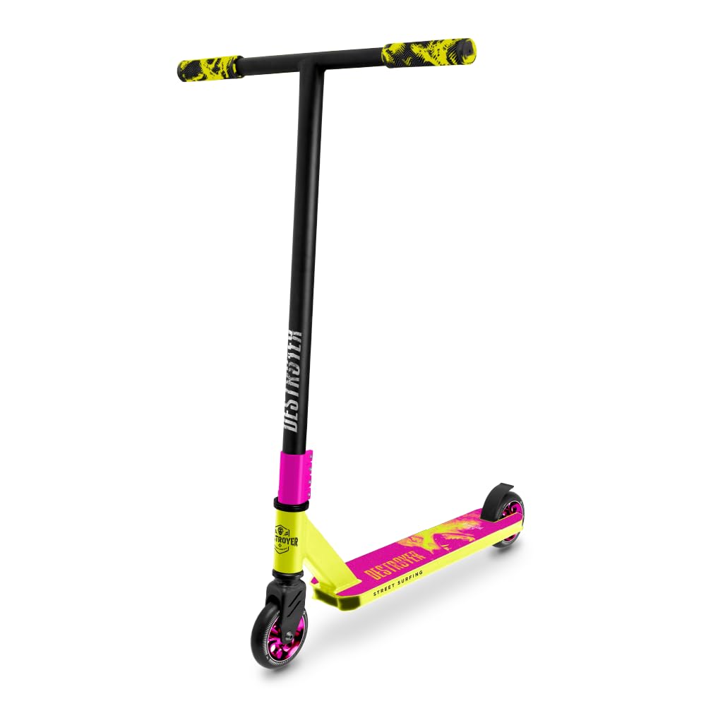 Patinete de Acrobacias Destroyer Mad Wolf Yellow – Scooter Freestyle con Ruedas de 110 mm, Rodamientos ABEC 7 y Deck de Aluminio 6061