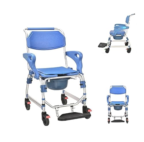 Sedia da toilette 3 in 1, con sedile imbottito per doccia a rotelle e sedia da trasporto per anziani disabili e soggiorno assistito
