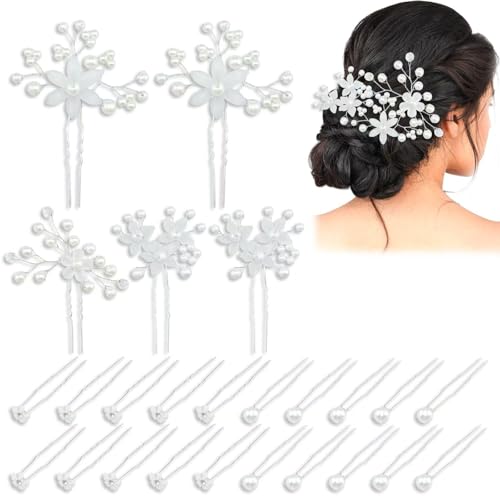 25 Piezas Pinzas para el Cabello con Perlas y Flores para Boda, Clips con Cristales y Perlas para Novias y Damas de Honor miniatura 1