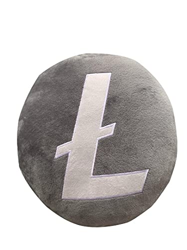 BlockCraft Litecoin Pillow - Embroidered Round Stuffed Plush Crypto Pillow LTC Plush Pillow