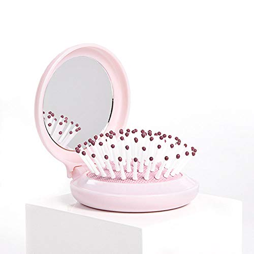 JUNSHUO Mini Brosse à Cheveux Avec Miroir, Voyage Pliante Compact Ronde Peignede Airbag Massage Brosse à Cheveux De Poche pour Femmes et Filles/Enfants/Bebe Cover
