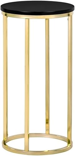 Pemberly Row Mesa auxiliar redonda moderna de metal y madera en oronegro disponible en Yaxa Mexico