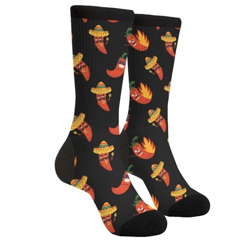 Tuaakeo Mexican Peppers Socks Funny Chili Novelty Socks Casual Athletic Crazy Crew Socks For Women Men