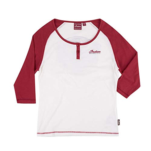 Indian Motorcycle Women's 3/4 Sleeve Raglan Henley T-Shirt, White/Red - M