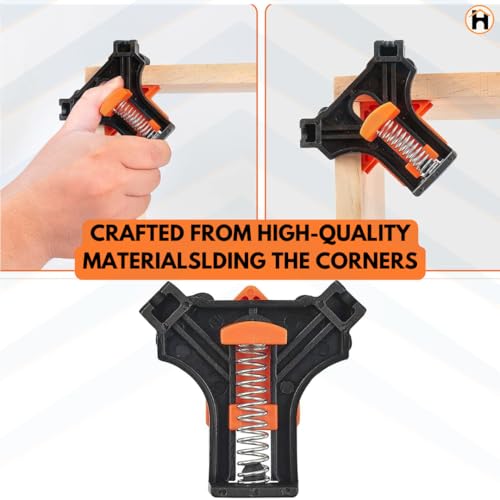 Image of Homdum 90 Degree Corner Clamps 4 Pack DIY Woodworking Right Angle Clamps for Picture Frames, Furniture, Cabinet Making Corner Clip Quick Spring Loaded Woodworking Clamp