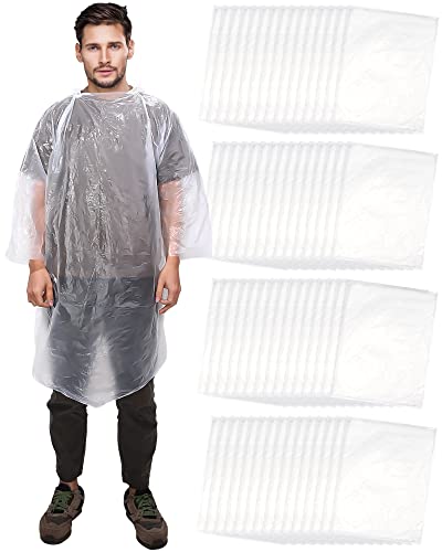 60 Pack Disposable Rain Ponchos for Adults Emergency Waterproof Raincoat with Hood Disposable Ponchos Rain Gear for Outdoors (Transparent)