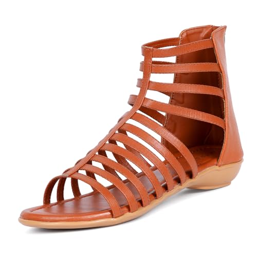 Image of TRASE Flats Gladiator With Zip Closure For Women Sandals| Gladiator High-Tops Sandals For Women | Stylish & Comfortable | College, Office, Shopping, Outdoor & Beach Wear