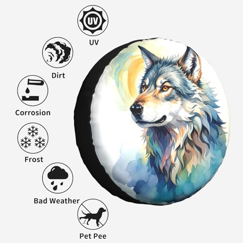 Image of Grey Wolf Spare Tire Cover Wheel Protector Weatherproof Wheel Cover Universal Decorative Accessories for Camper RV SUV Travel Trailer 16 inch