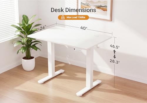 Image of YDN Electric Standing Desk Adjustable Height, 40 x 24 Inches Sit Stand up Desk with Memory Presets & Cable Management, Home Office Desk for Office & Computer Workstation, White Frame /White Top