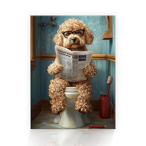 Funny Bathroom Canvas Wall Art Decor, Cute Animals Toilet Pictures Dog Reading Newspaper Painting On Poster And Prints With No Frame, Humor Bathroom Decoration For Bedroom Hallway 30x40 cm - Cosy Home Interiors Funny Bathroom Canvas Wall Art Decor, Cute Animals Toilet Pictures Dog Reading Newspaper Painting On Poster And Prints With No Frame, Humor Bathroom Decoration For Bedroom Hallway 30x40 cm